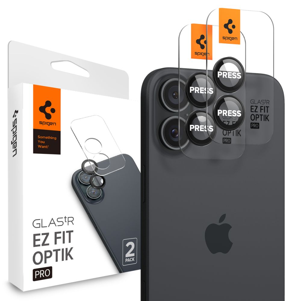 Spigen - (2 pack) Optik.tR EZ Fit Pro Camera Glass (AGL07921) - iPhone 17 / iPhone 16 Plus / iPhone 16 - Black